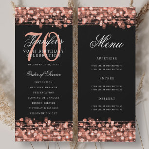 Elegant 70th Birthday Program Rose Gold w/ Menu