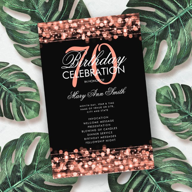 Elegant 70th Birthday Program Rose Gold w/ Menu Flyer (Creator Uploaded)