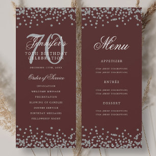 Elegant 70th Birthday Program Silver Menu Burgundy