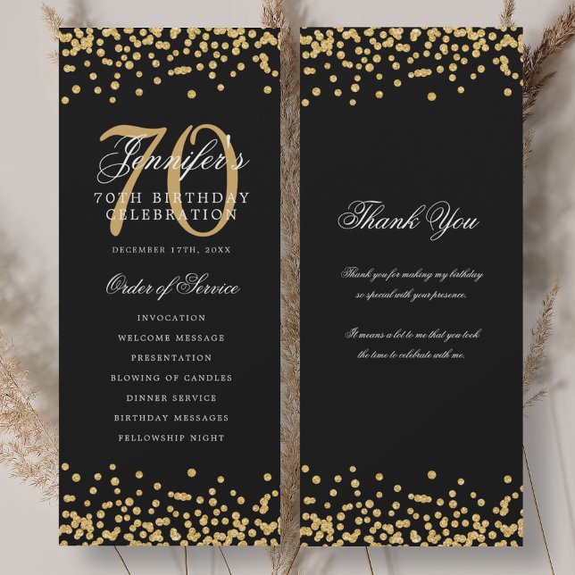 Elegant 70th Birthday Program Thank You Gold Black (Elegant 70th Birthday Program Thank You Gold Black)