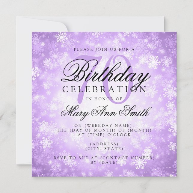 Elegant 70th Birthday Purple Winter Wonderland Invitation (Front)