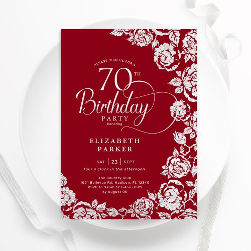 Elegant 70th Birthday Red Silver Roses