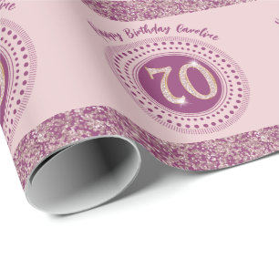 Elegant 70th Birthday Rose Gold Glitter & Stripes Wrapping Paper