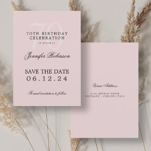 Elegant 70th Birthday Save the Date Blush Pink Invitation