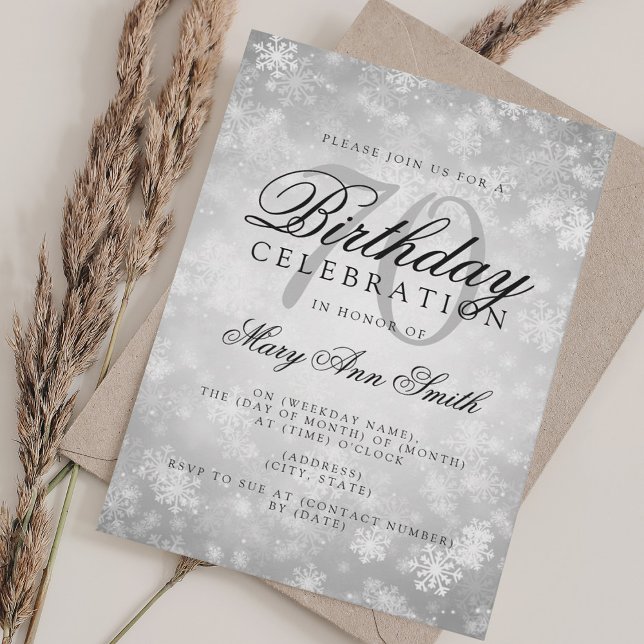 Elegant 70th Birthday Silver Winter Wonderland Invitation (Elegant 70th Birthday Silver Winter Wonderland Invitation)