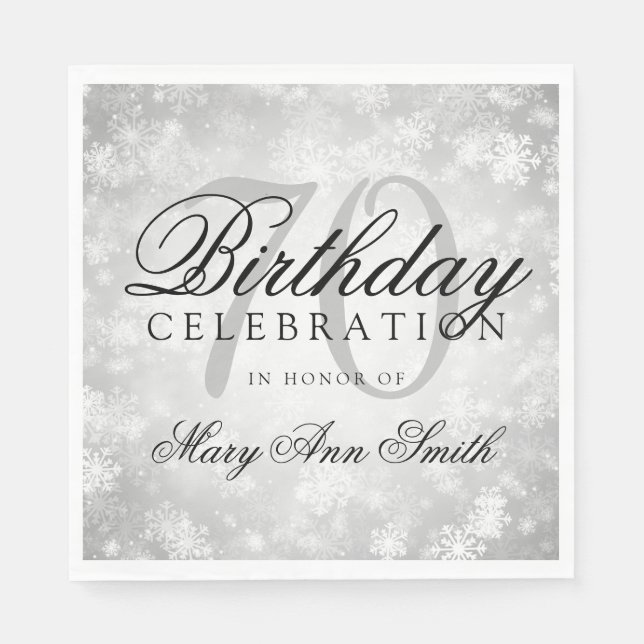 Elegant 70th Birthday Silver Winter Wonderland Napkins (Front)