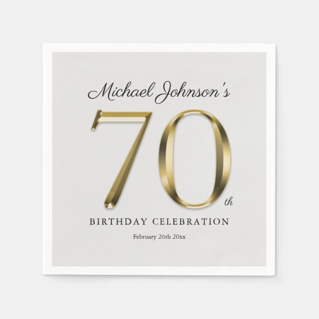 Elegant 70th Birthday Solid Gold Text Classy Napkins (Front)