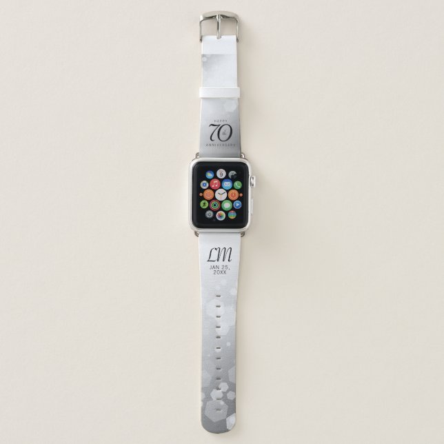 Elegant 70th Platinum Wedding Anniversary Apple Watch Band (Front)