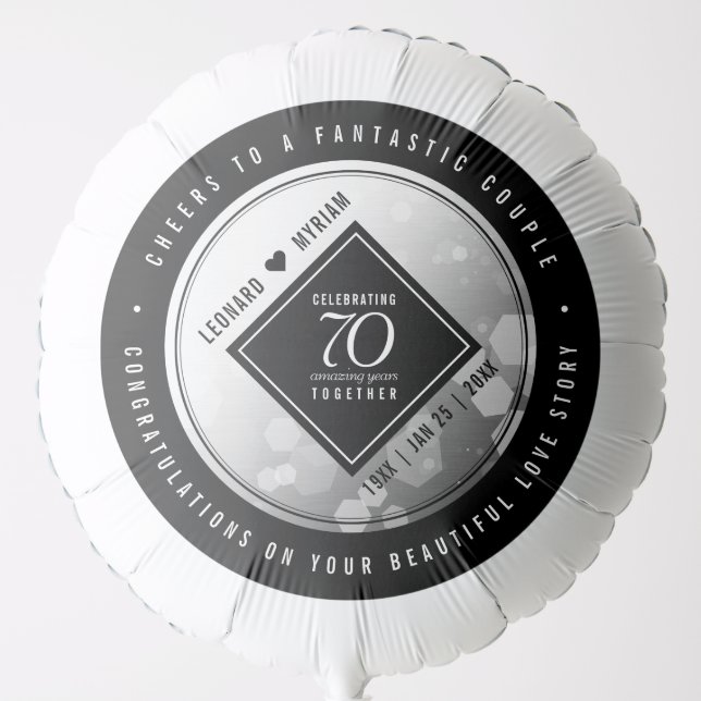 Elegant 70th Platinum Wedding Anniversary Balloon (Front)