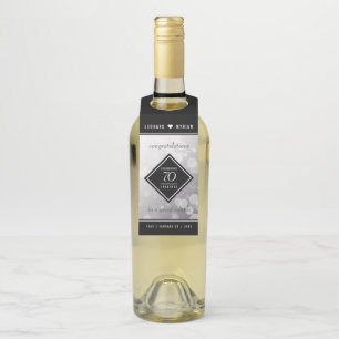Elegant 70th Platinum Wedding Anniversary Bottle Hanger Tag