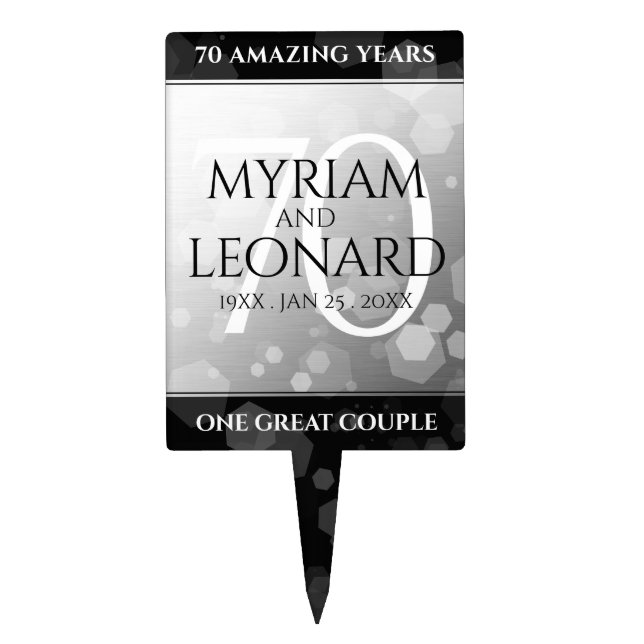 Elegant 70th Platinum Wedding Anniversary Cake Topper (Front)