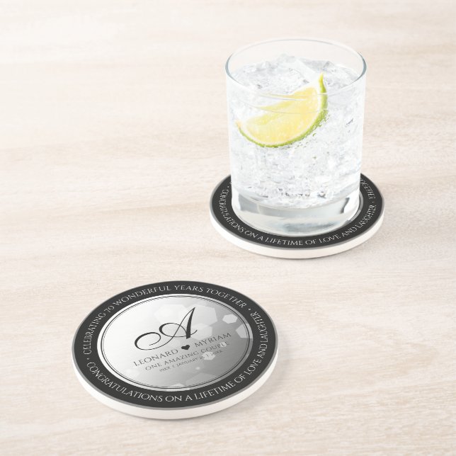 Elegant 70th Platinum Wedding Anniversary Coaster (Side)