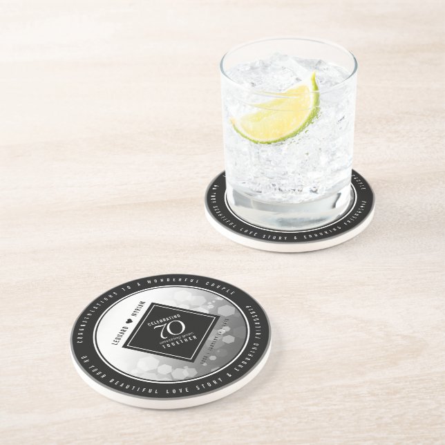 Elegant 70th Platinum Wedding Anniversary Coaster (Side)