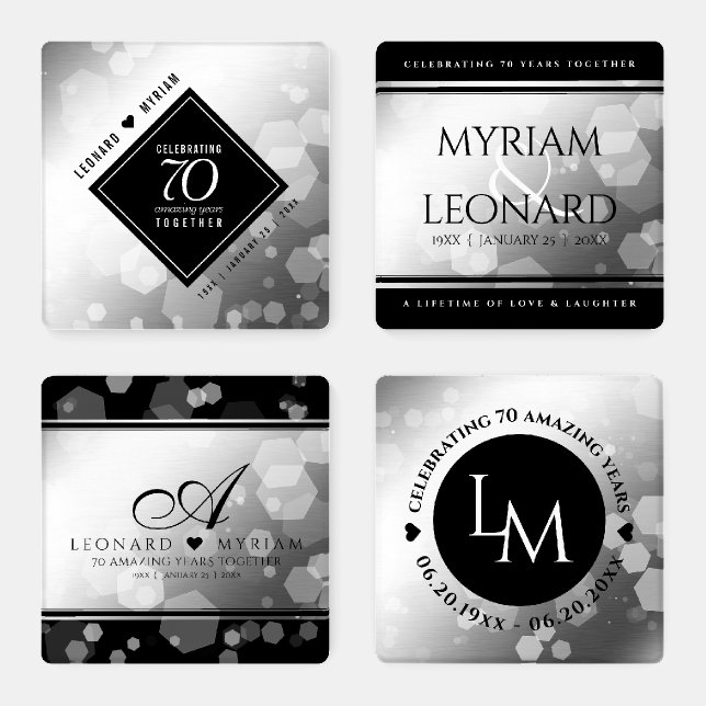 Elegant 70th Platinum Wedding Anniversary Coaster Set (Set)