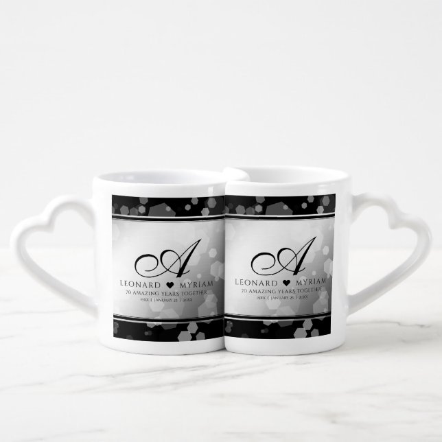 Elegant 70th Platinum Wedding Anniversary Coffee Mug Set (Front Nesting)