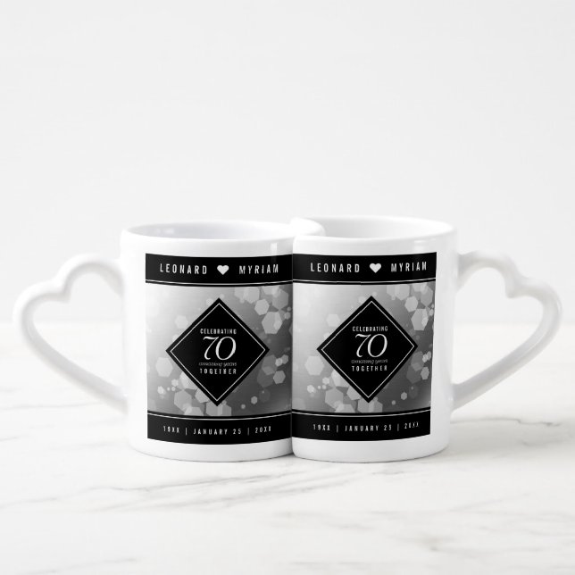 Elegant 70th Platinum Wedding Anniversary Coffee Mug Set (Front Nesting)