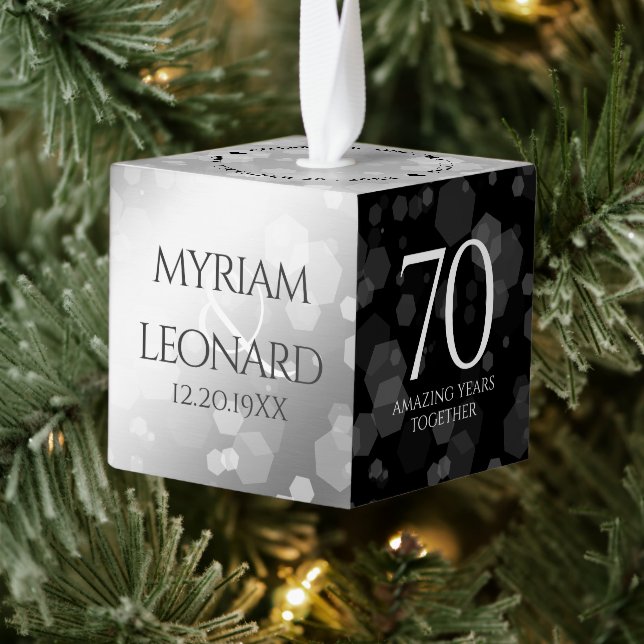 Elegant 70th Platinum Wedding Anniversary Cube Ornament (Tree)