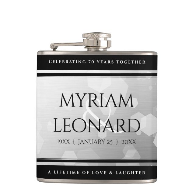 Elegant 70th Platinum Wedding Anniversary Flask (Front)
