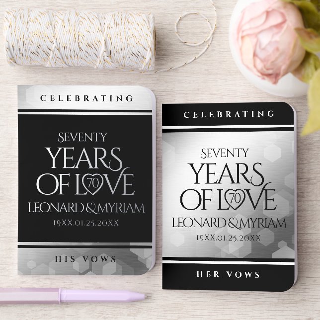 Elegant 70th Platinum Wedding Anniversary Foil Vow Books (Wedding)