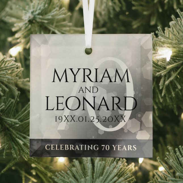 Elegant 70th Platinum Wedding Anniversary Glass Ornament (Insitu)