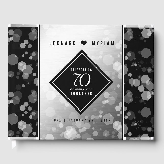 Elegant 70th Platinum Wedding Anniversary Guest Book (Front)