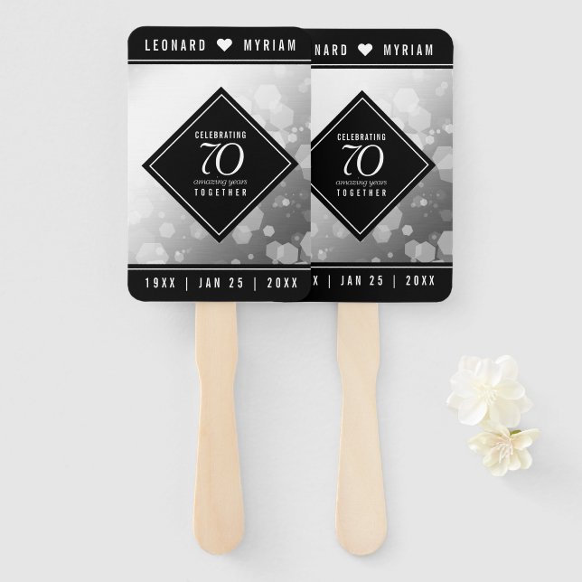 Elegant 70th Platinum Wedding Anniversary Hand Fan (Front and Back)
