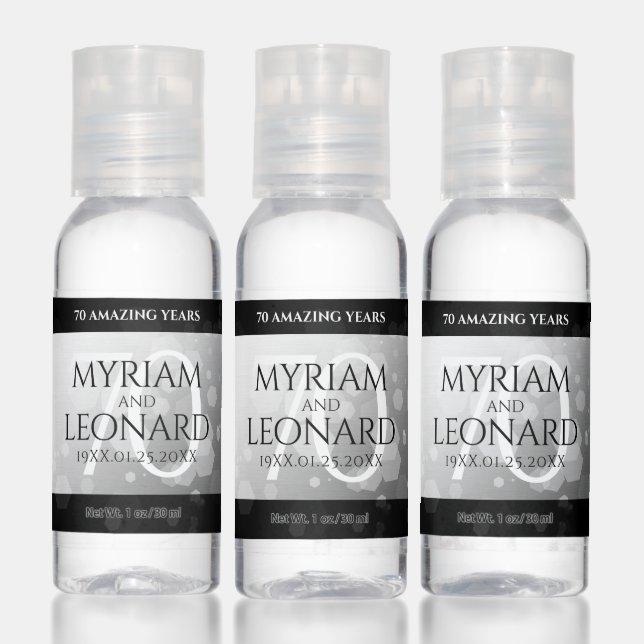 Elegant 70th Platinum Wedding Anniversary Hand Sanitizer (Set)
