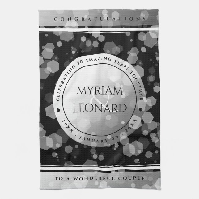 Elegant 70th Platinum Wedding Anniversary Kitchen Towel (Vertical)