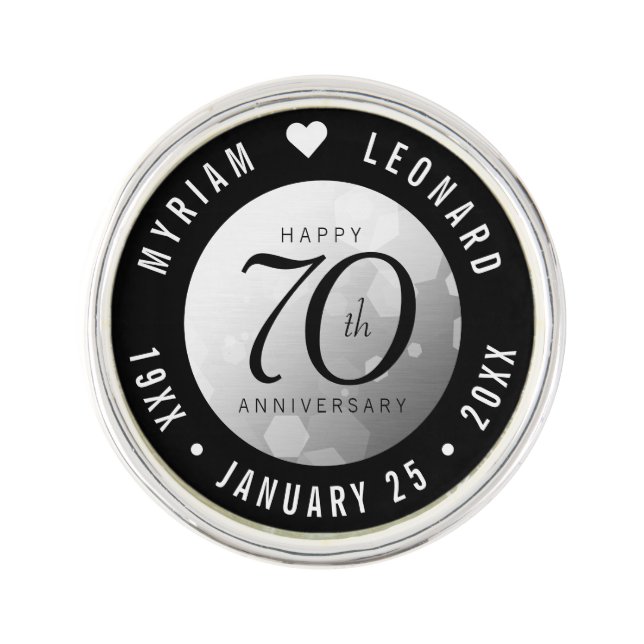Elegant 70th Platinum Wedding Anniversary Lapel Pin (Front)