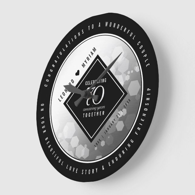 Elegant 70th Platinum Wedding Anniversary Large Clock (Angle)