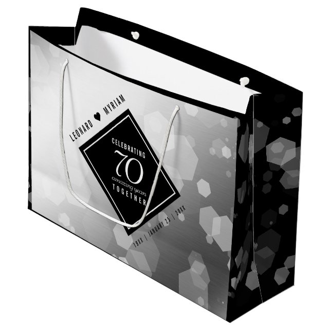 Elegant 70th Platinum Wedding Anniversary Large Gift Bag (Front Angled)
