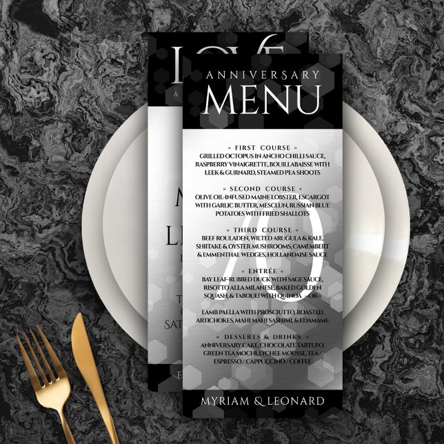 Elegant 70th Platinum Wedding Anniversary Menu (Elegant 70th Platinum Wedding Anniversary Menu Rack Card Cover Photo.)