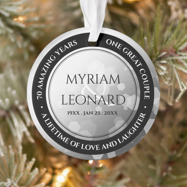 Elegant 70th Platinum Wedding Anniversary Ornament (Tree)