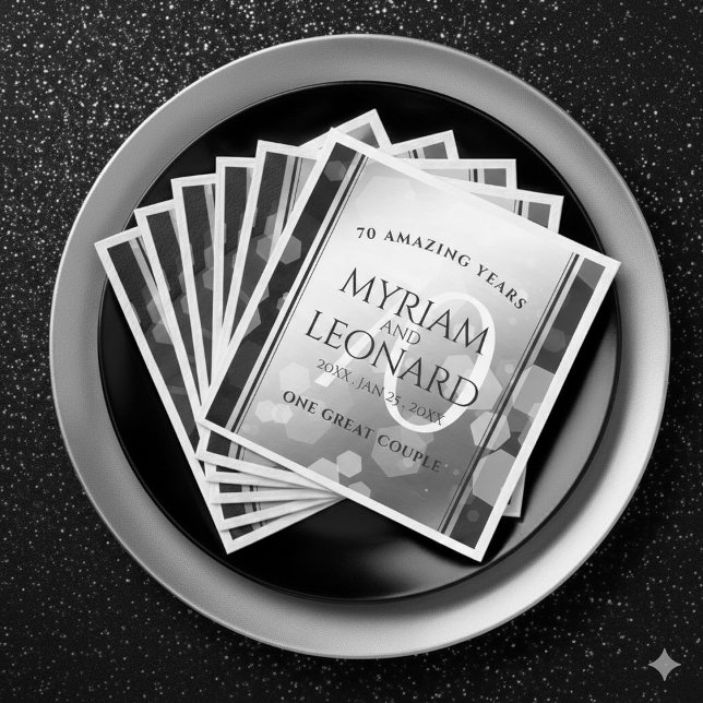 Elegant 70th Platinum Wedding Anniversary Paper Dinner Napkins (Elegant 70th Platinum Wedding Anniversary Napkins Cover Photo)