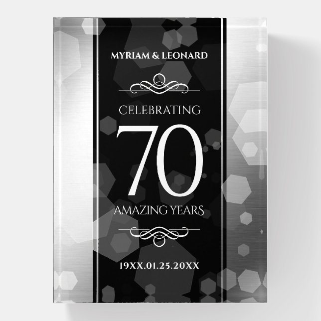 Elegant 70th Platinum Wedding Anniversary Paperweight (Vertical)