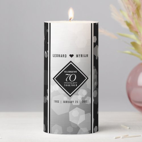 Elegant 70th Platinum Wedding Anniversary Pillar Candle
