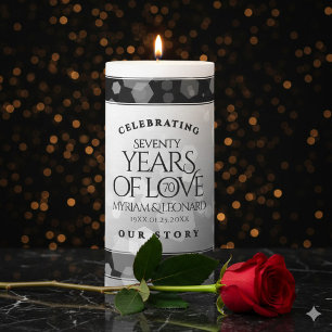 Elegant 70th Platinum Wedding Anniversary Pillar Candle