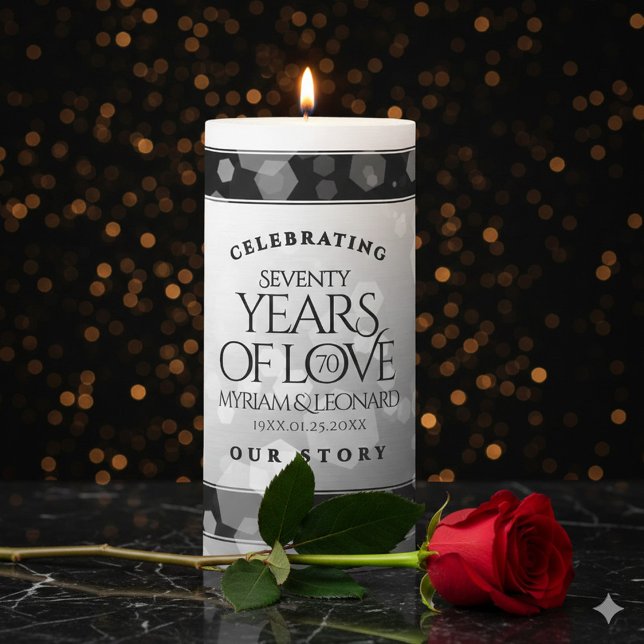 Elegant 70th Platinum Wedding Anniversary Pillar Candle (Elegant 70th Platinum Wedding Anniversary Pillar Candle Cover Photo)