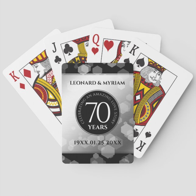 Elegant 70th Platinum Wedding Anniversary Poker Cards (Back)
