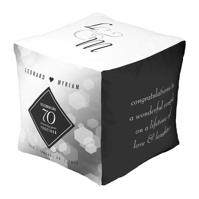 Elegant 70th Platinum Wedding Anniversary Pouf (Angled Front)