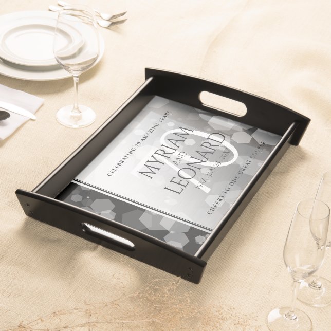 Elegant 70th Platinum Wedding Anniversary Serving Tray (Front)