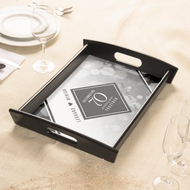 Elegant 70th Platinum Wedding Anniversary Serving Tray (Front)