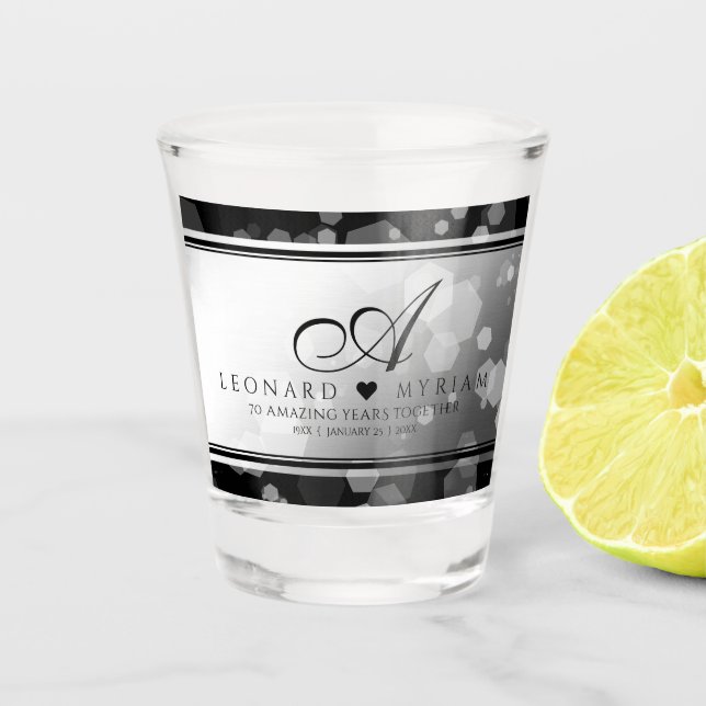 Elegant 70th Platinum Wedding Anniversary Shot Glass (Front)