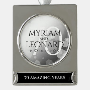 Elegant 70th Platinum Wedding Anniversary Silver Plated Banner Ornament
