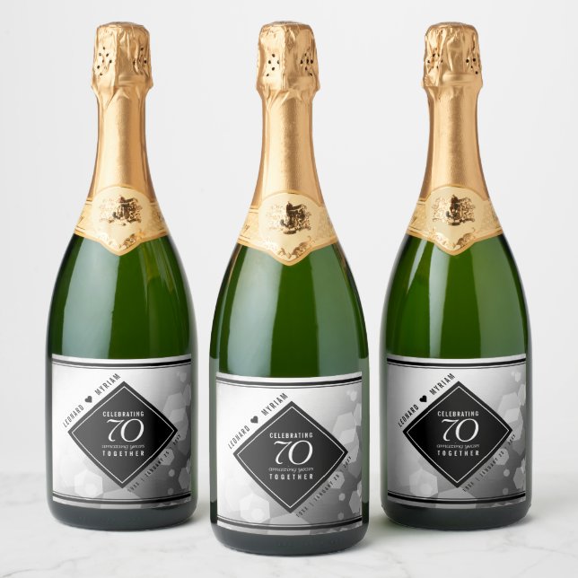 Elegant 70th Platinum Wedding Anniversary Sparkling Wine Label (Bottles)