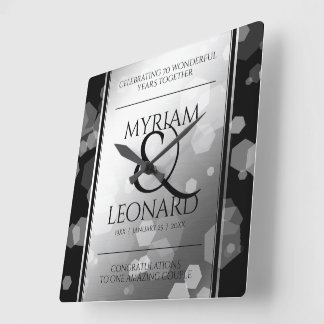 Elegant 70th Platinum Wedding Anniversary Square Wall Clock