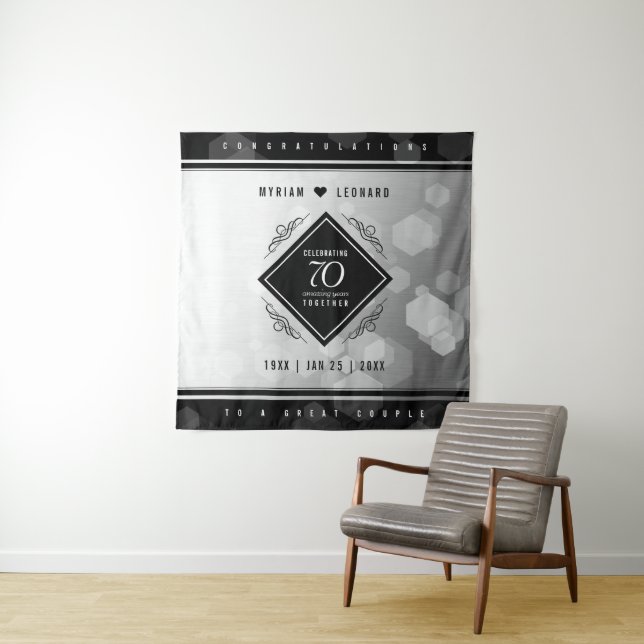 Elegant 70th Platinum Wedding Anniversary Tapestry (In Situ)