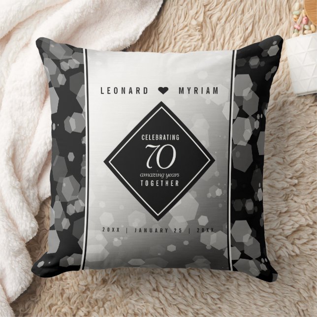 Elegant 70th Platinum Wedding Anniversary Throw Pillow (Blanket)