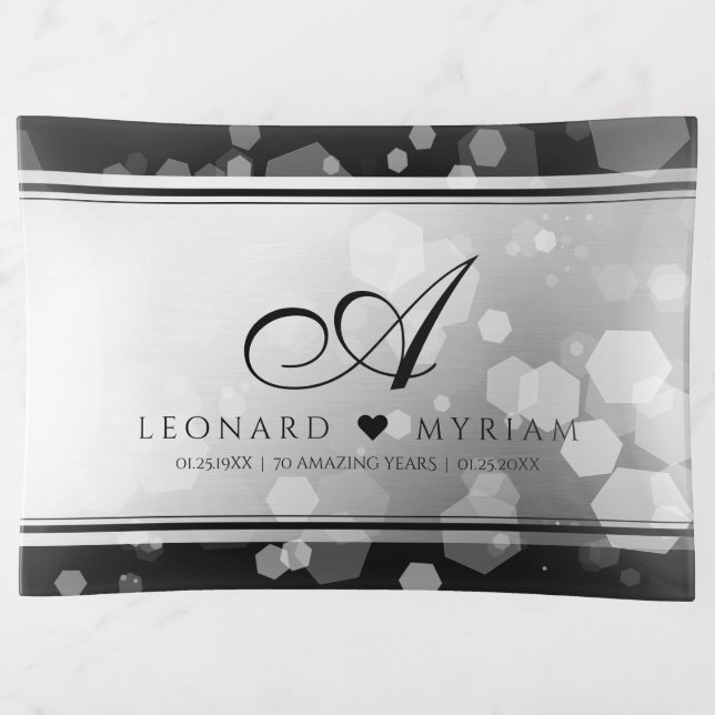 Elegant 70th Platinum Wedding Anniversary Trinket Tray (Front)