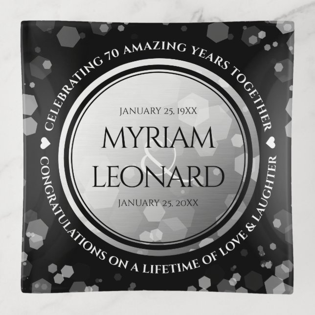Elegant 70th Platinum Wedding Anniversary Trinket Tray (Front)
